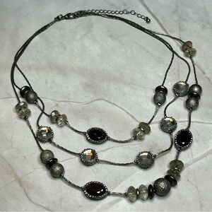 Vintage Multi-Layered Silver Tone Beaded Necklace